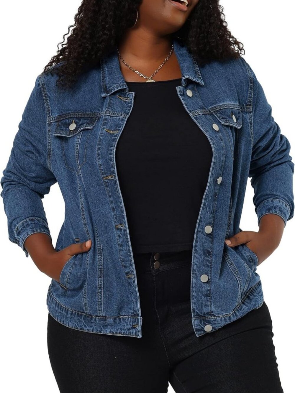 Plus Size Women's Washed Denim Jacket with Button Stitching - Stylish & Trendy